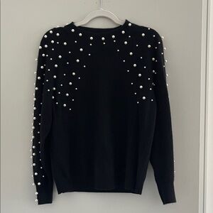 Cashmere Elegant Black Sweater with Pearl Detailing - C By Bloomingdale’s